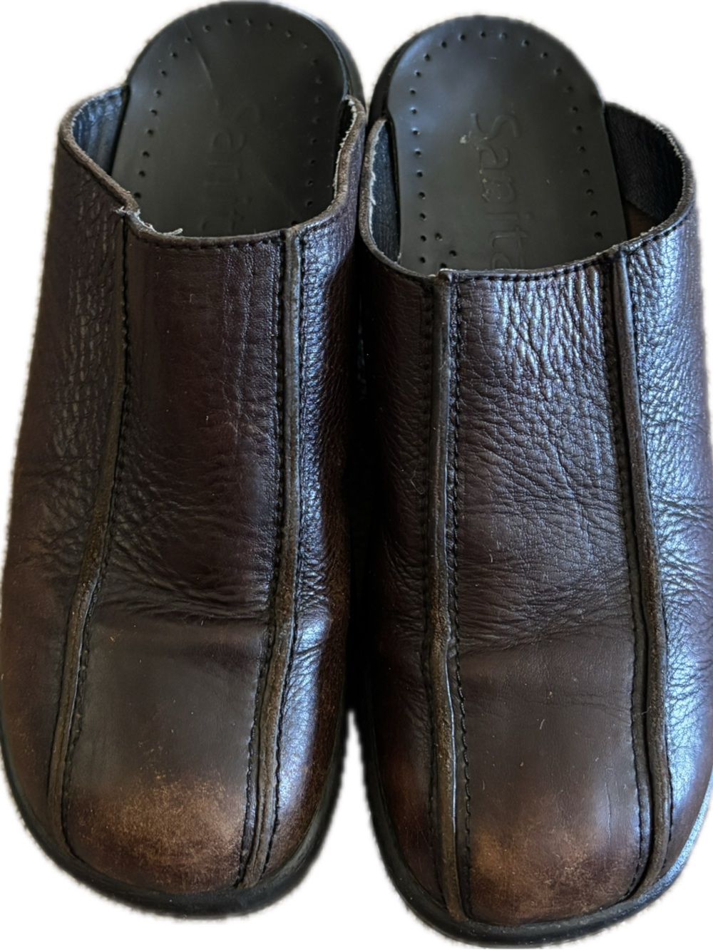 Sanita Brown Leather Clog with Treaded Sole